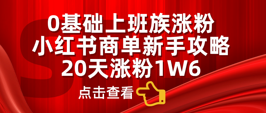 小红书商单新手攻略，20天涨粉1.6w，0基础上班族涨粉-让一部分人先富起来默财创业网